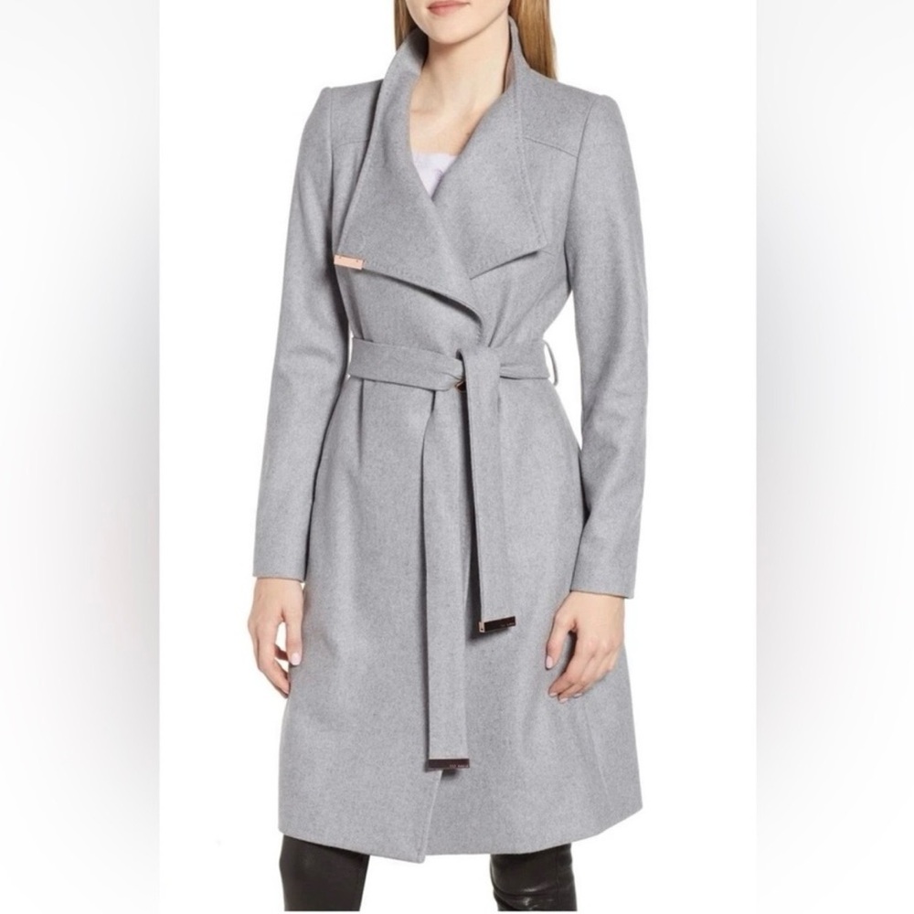 Ted Baker Sandra Midi Length Wool & Cashmere Wrap Coat Gray Size Ted 2 (US 6)